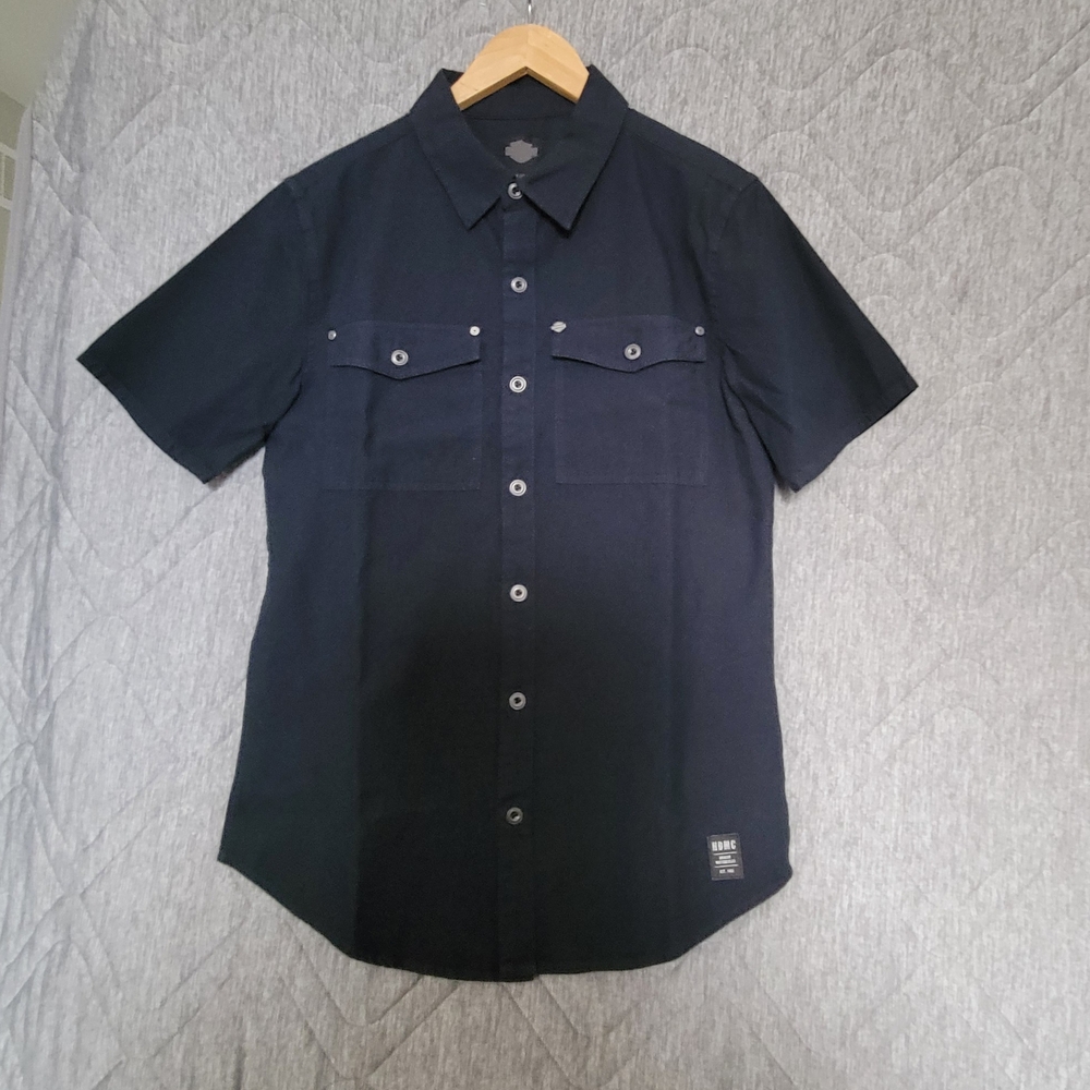 Harley-Davidson Men's Navy Blue Casual Button Down Shirt Size US S